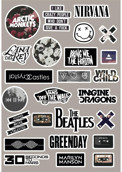 Rock Müzik gr upları Sticker Seti Ajanda Laptop Telefon Sticker Seti 25 Adet