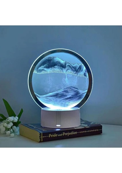 Ev Ofis Dekorasyonu Hediye 7 Inç Kum Sanatı 3D LED Işıklı Kum Saati Gece Lambası Kum Sanatı Mavi