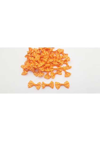 Turuncu Renk Beyaz Puantiyeli 50 Adet Fiyonk Papyon (2,5 x 3,5 Cm)