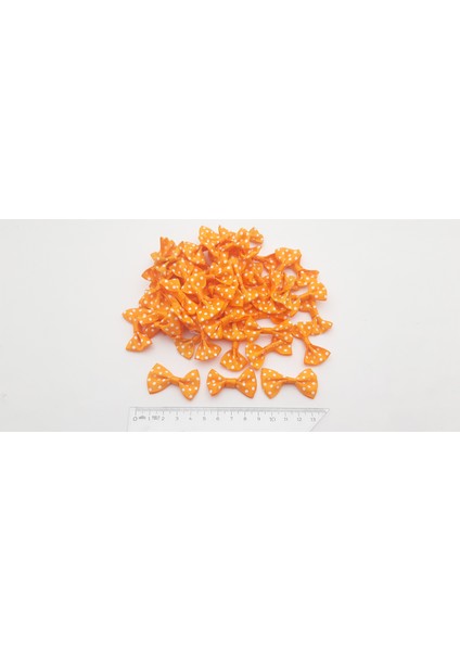 Turuncu Renk Beyaz Puantiyeli 50 Adet Fiyonk Papyon (2,5 x 3,5 Cm)