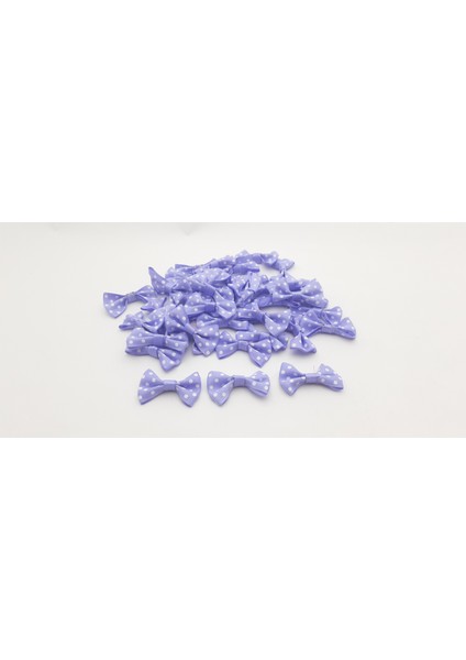 Lila Renk Beyaz Puantiyeli 50 Adet Fiyonk Papyon (2,5 x 3,5 Cm)