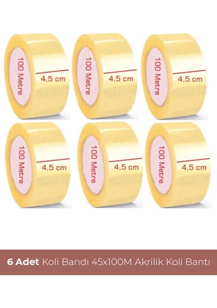 Tutunabilir Kağıt Koli Bandı 45X100 Metre 6 Adet Akrilik Koli Bantı