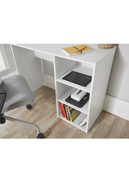 Aden Home Kitaplıklı Çalışma Masası,  Mdf Beyaz Çalışma Masası, Ofis Çalışma Masası, Genç Odası, CM97