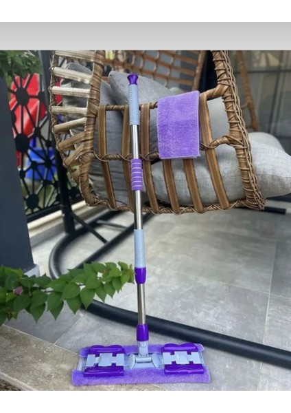 Mor Mandallı Kıskaçlı Istediğin Bezi Tak Yer Duvar Cam Silme Mopu (Mikrofiber Yedek Bez Hediyeli)