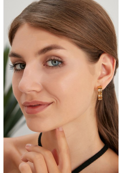 Kadın Lonela Model Altın Kaplama Halkalı Çelik Zirkon Taşlı Günlük Abiye Kombin Trend Stil Küpe Takı fiyatları