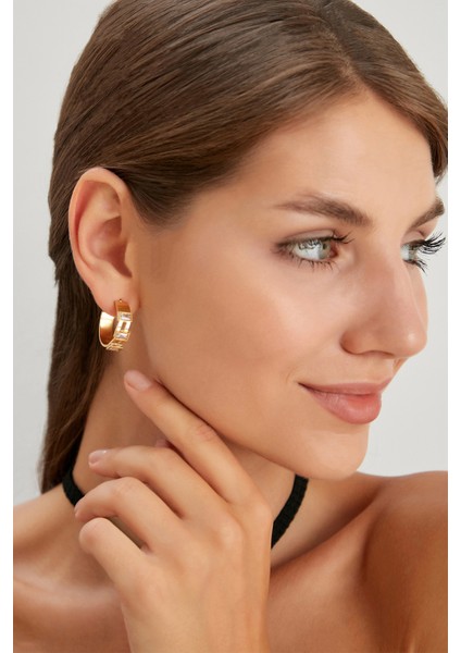 Kadın Lonela Model Altın Kaplama Halkalı Çelik Zirkon Taşlı Günlük Abiye Kombin Trend Stil Küpe Takı modelleri