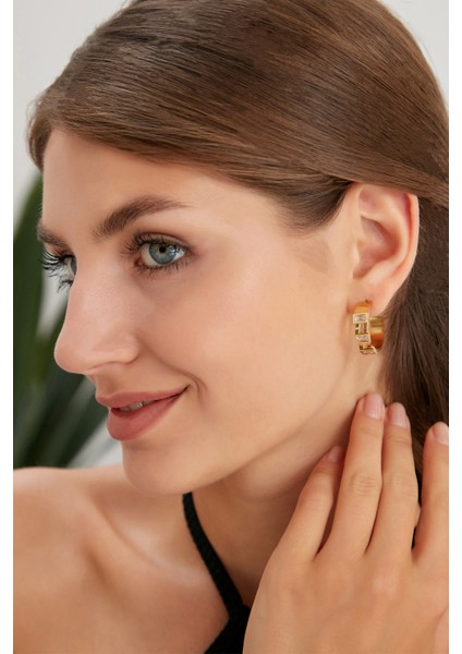 Kadın Lonela Model Altın Kaplama Halkalı Çelik Zirkon Taşlı Günlük Abiye Kombin Trend Stil Küpe Takı fırsatları