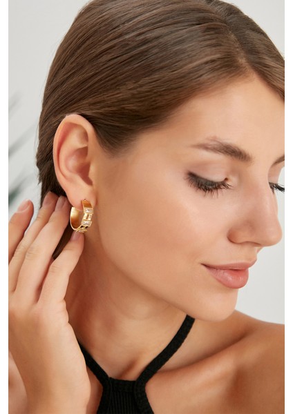 Kadın Lonela Model Altın Kaplama Halkalı Çelik Zirkon Taşlı Günlük Abiye Kombin Trend Stil Küpe Takı indirimleri