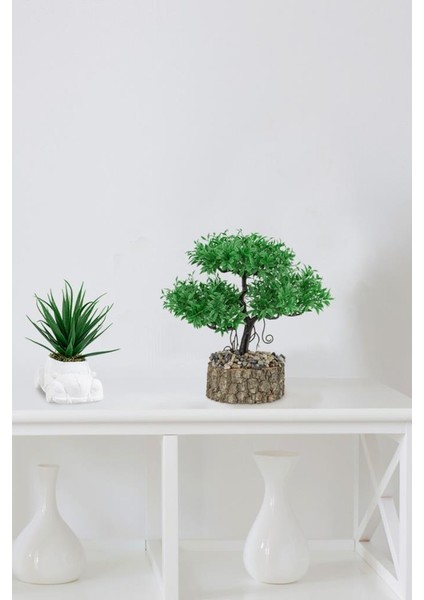 Kütük Saksıda Yapay Minyatür Ağaç