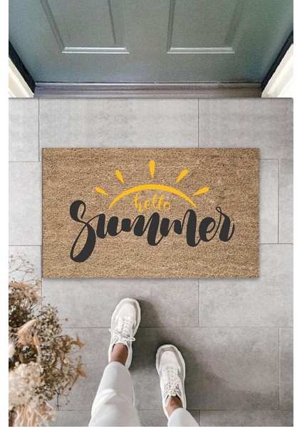 Kahverengi Kapı Önü Paspası Hello Summer Güneş Desen K-3270