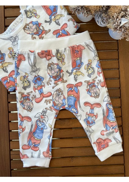 Babyaden Bugs Bunny Desenli Pamuklu Mevsimlik Unısex Bebek Alt Üst Takım fırsatları