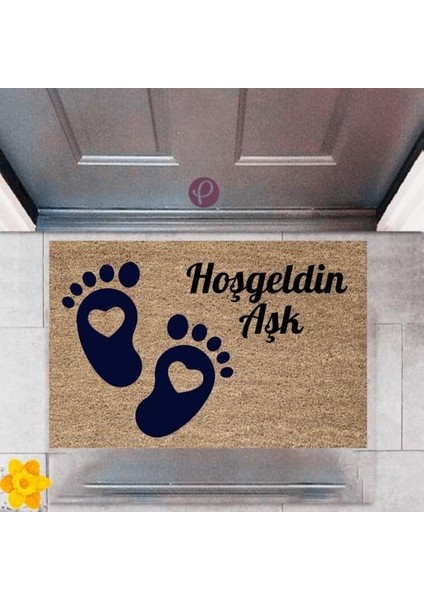 Kapı Önü Paspası Dekoratif Dijital Baskı Hoş Geldin Aşk P-2510