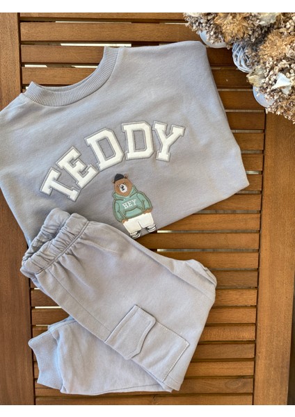 Babyaden Mint Yeşili/gri/lacivert Şardonsuz 2 Iplik Dokuma Unisex Çocuk Eşofman Takımı