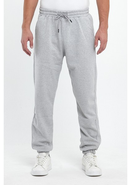 Erkek Gri Regular Fit Beli Lastikli Rahat Spor Pamuklu Eşofman Altı RF0449