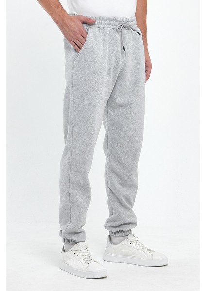 Erkek Gri Regular Fit Beli Lastikli Rahat Spor Pamuklu Eşofman Altı RF0449