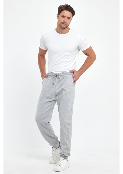 Erkek Gri Regular Fit Beli Lastikli Rahat Spor Pamuklu Eşofman Altı RF0449
