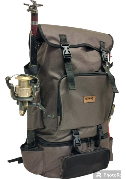 Rowan Termal Alt Bölmeli Yan Olta Sabitlemeli Kahverengi Kamp ve Balıkçı Çantası 64*41*22 cm