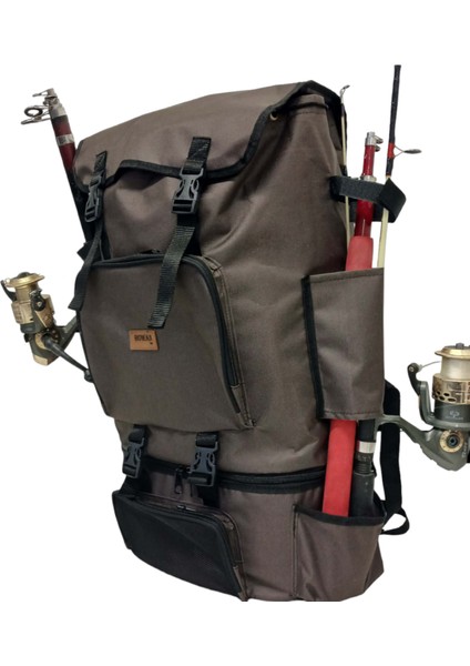 Rowan Termal Alt Bölmeli Yan Olta Sabitlemeli Kahverengi Kamp ve Balıkçı Çantası 64*41*22 cm modelleri