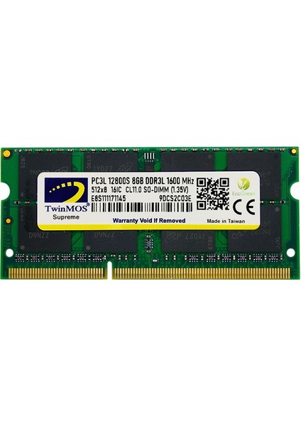 Twinmos Sodimm 8gb 1600MHZ 1.35V Ddr3 Kutulu Notebook Bellek (MDD3L8GB1600N)