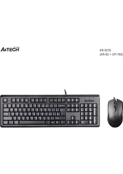 A4 Tech KR-9276 Q Kablolu USB Q Mmedya Klavye + Optik Mouse Set