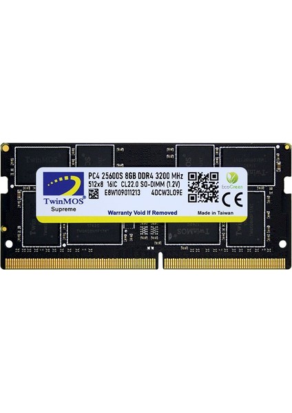 Twinmos Sodimm 8gb 3200MHZ Ddr4 Kutulu Notebook Bellek (MDD48GB3200N)
