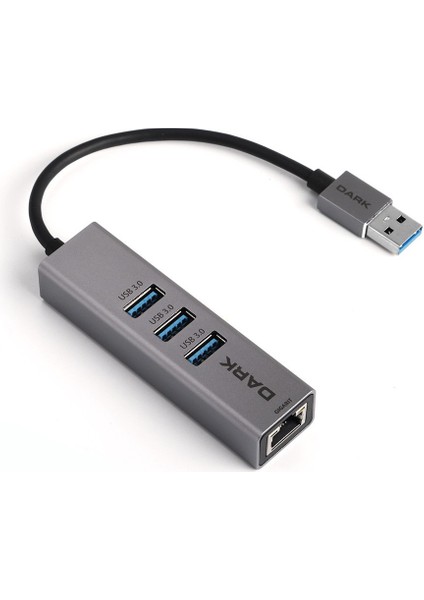 Dark DK-AC-USB332GLTYPEA To RJ45 Gigabit Ethernet ve 3xusb 3.0 Çoklayıcı Adaptör