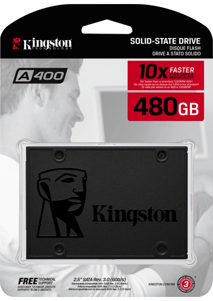 Kingston 480GB Ssdnow A400 2.5" Sata3 SSD 500-450 (SA400S37-480) Harddisk