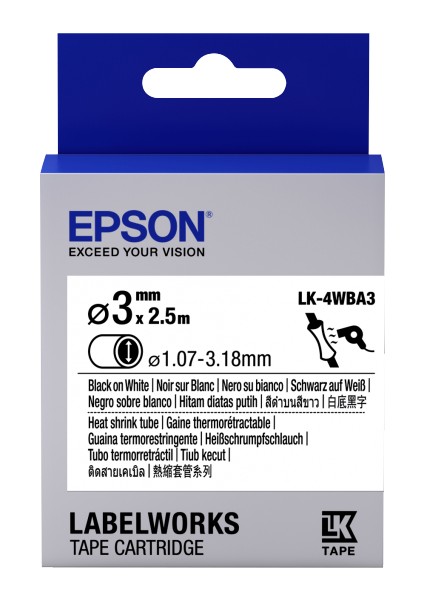 Epson Lk-4yba3 Isıyla Daralan Siyah Üzeri Sarı 3mm 2,5metre Etiket