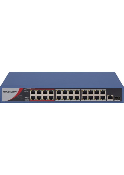 Hıkvısıon DS-3E0326P-E/M(B), 24 Port, Megabit, 24 Port Poe, 250W, +1 Port Gigabit Uplink, +1 Port Gigabit Sfp, Yönetilemez, Rack Mount Switch