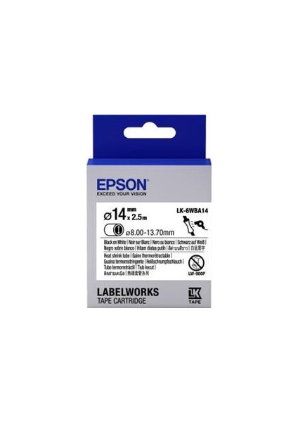 Epson LK-6WBA14 Isıyla Daralan Siyah Üzeri Beyaz 14MM 2,5metre Etiket