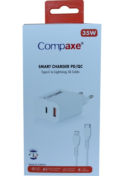 Compaxe 35W 5V 3A Pd-Qc+ Type-C To Lightning Şarj Kablosu