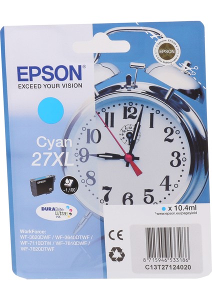 Epson 27XL Cyan Mavi Mürekkep Kartuş T27124012