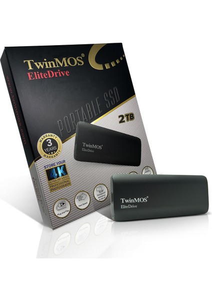 Twinmos PSSD2TBMEDB, 2tb, Taşınabilir External Ssd, USB 3.2, Type-C (Dark Grey)