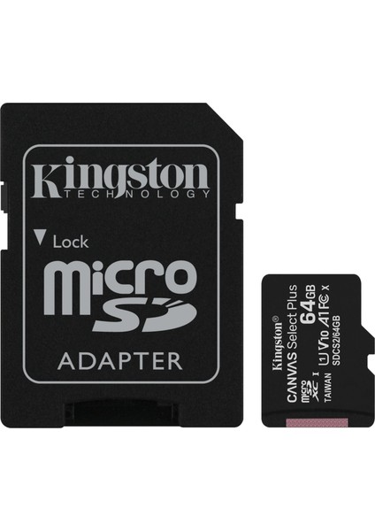 Kingston SDCS2-64GB 64GB Micsdxc Canvas Select Plus 100R A1 C10 Card + Adp Hafıza Kartı