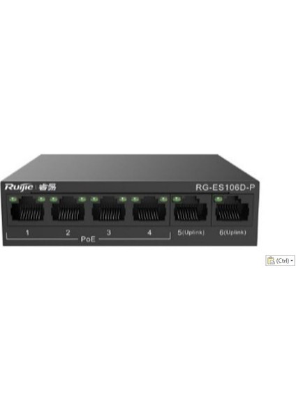 Ruıjıe-Reyee RG-ES106D-P V2 4 Port 10/100 Yönetilemez (+ 2port Uplink 10/100) Desktop 4 Adet Poe 58W Switch