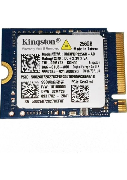 Kıngston 0M3PDP3256B-AD 2230 256GB Mini Nvme Pcıe M.2 600/999 SSD (Kutusuz) TW-02MY28-KGH00