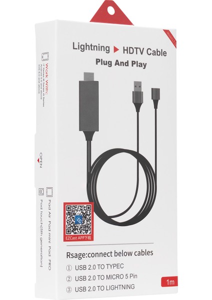 Hytech HY-XO54 Görüntü Aktarıcı Kırmızı-Siyah Usb-F To HDMI 1m Mobil Telefon Uyumlu Kablo