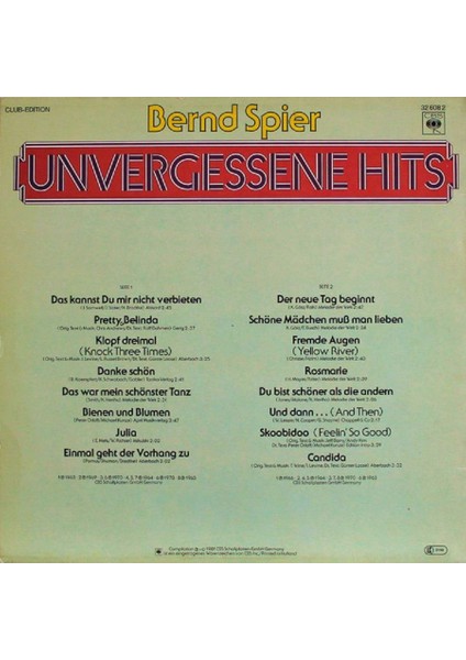 Bernd Spier – Unvergessene Hits Vinly Plak Alithestereo