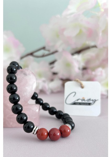 8 mm Hakiki Kırmızı Jasper & Oniks (Siyah Akik) Doğaltaş Bileklik fiyatları