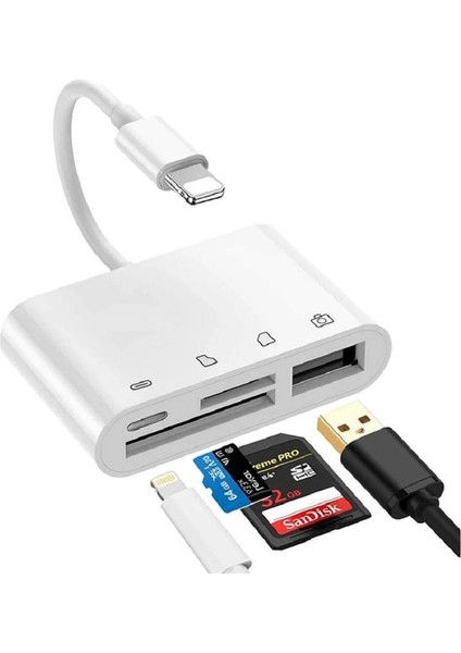 Apple ile Uyumlu Lightning To USB Lightning Micro Sd Tf Kart Okuyucu Çevirici Dönüştürücü Adaptör