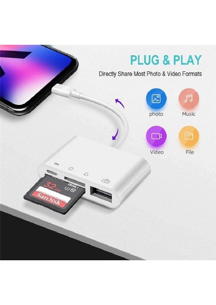 Apple ile Uyumlu Lightning To USB Lightning Micro Sd Tf Kart Okuyucu Çevirici Dönüştürücü Adaptör