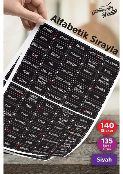 Siyah 180 Adet Baharat Bakliyat Kuruyemiş Kavanoz Etiketi Sticker Düzenleyici