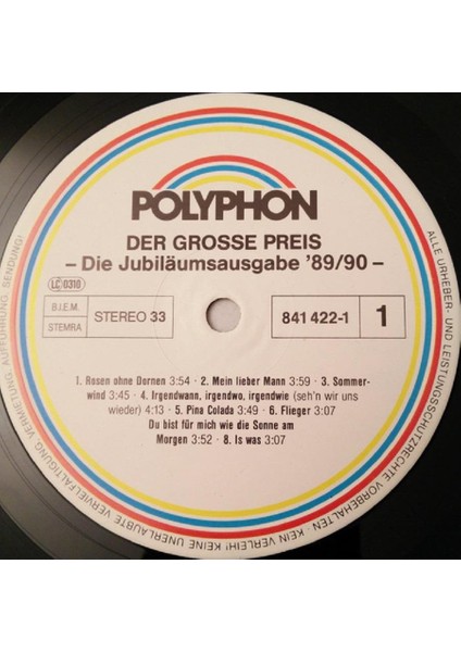 Alithestereo Der Grosse Preis · Die Jubiläums-Ausgabe 89/90 Vinly Plak Alithestereo