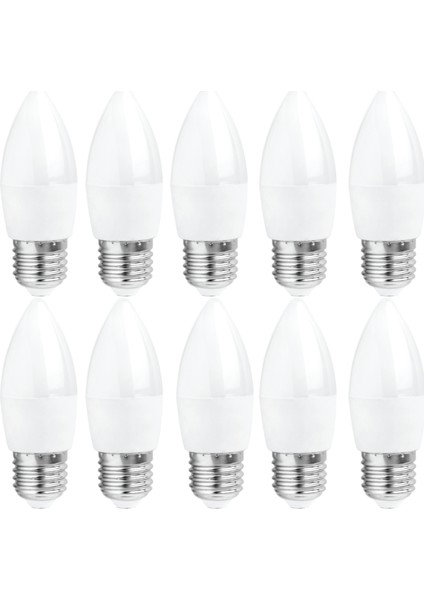 6W Dekoratif LED Mum Ampul Buji 10'lu Paket Gün Işığı E27 Duylu Küçük Ampul Kalın Duy