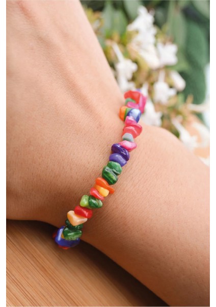 Renkli Sedef Kırık Doğal Taş Bileklik