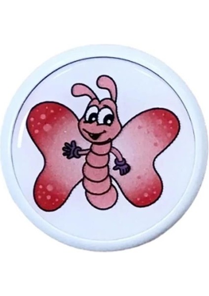 5 Adet Çocuk Odası Mobilya Kulp Tekli Düğme Çap 55 mm Pembe Kelebek fiyatları