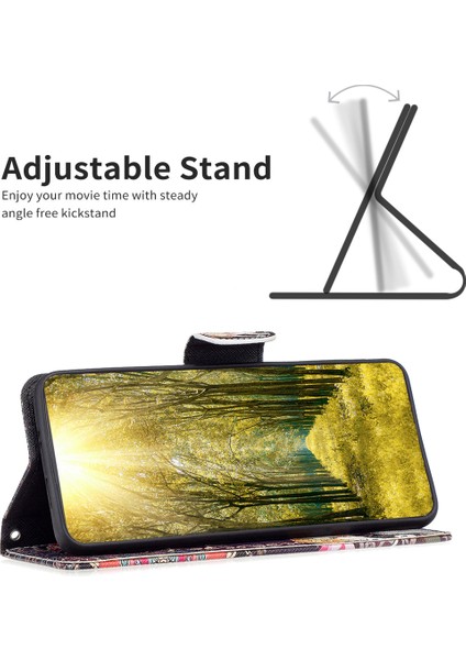 iPhone 15 Pro Desen Baskı Pu Deri Stand Cüzdan Kılıfı (Yurt Dışından)