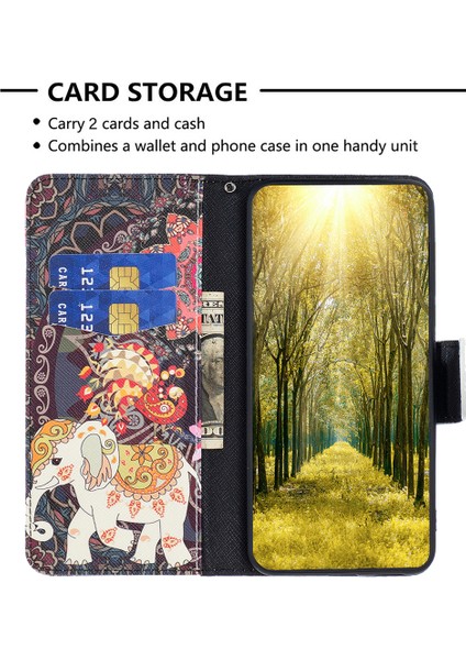 iPhone 15 Pro Desen Baskı Pu Deri Stand Cüzdan Kılıfı (Yurt Dışından)