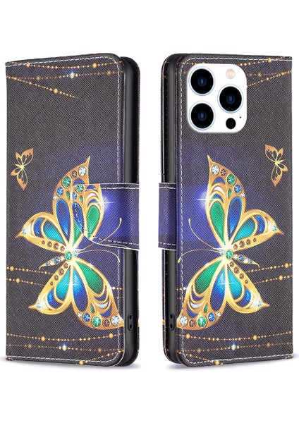 iPhone 15 Pro Desen Baskı Pu Deri Stand Cüzdan Kılıfı (Yurt Dışından)