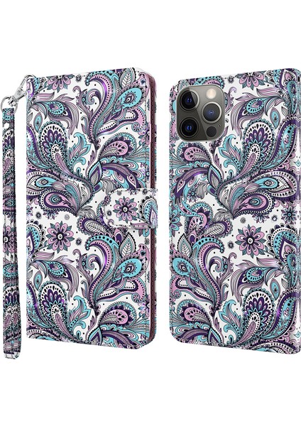 iPhone 15 Pro Cüzdan Kılıfı, 3D Pu Deri Stand Telefon Kapağı Kayışlı (Yurt Dışından)